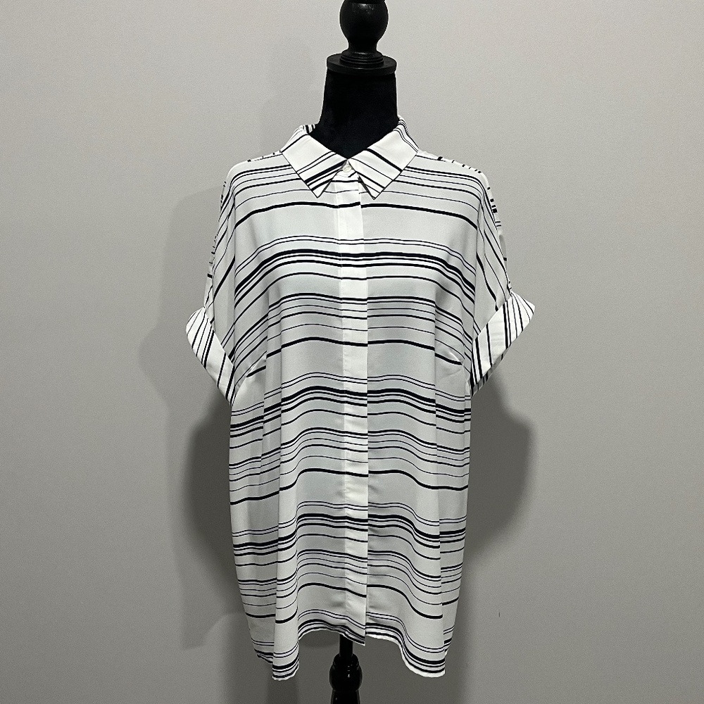 Alfani Short sleeve, Button Down, Black, White, Size 18 W